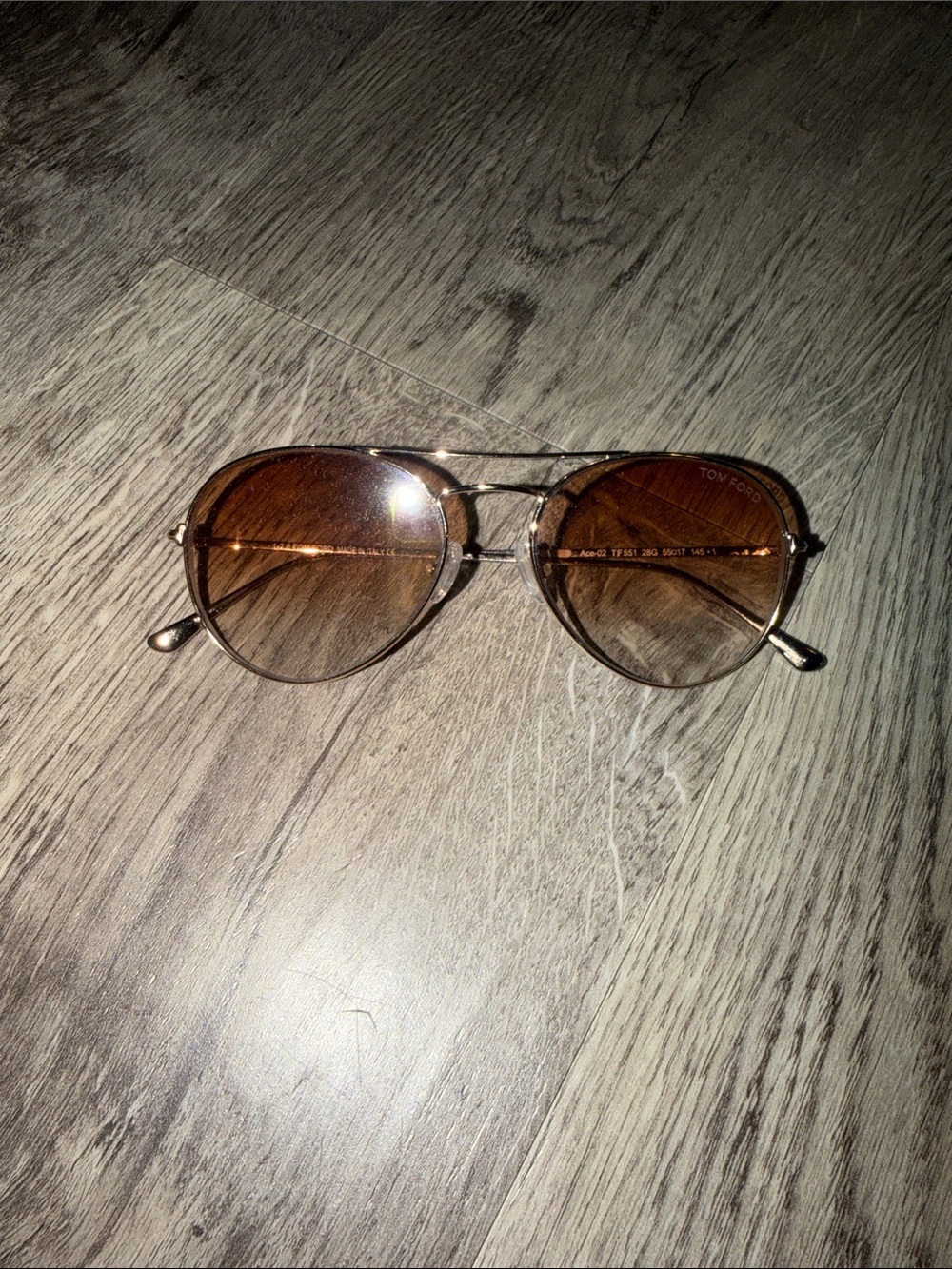 Tom Ford Gold Frame Brown Gradient Round Aviator Sunglasses